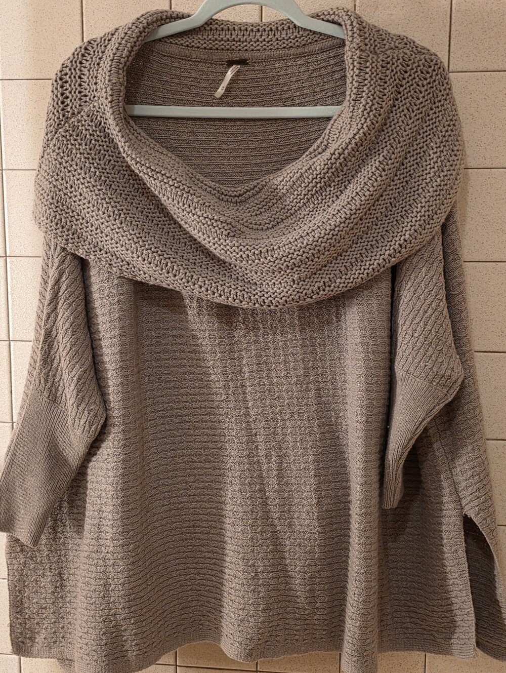 Womans FREE PEOPLE Cozy Taupe Cowl Neck Sweater